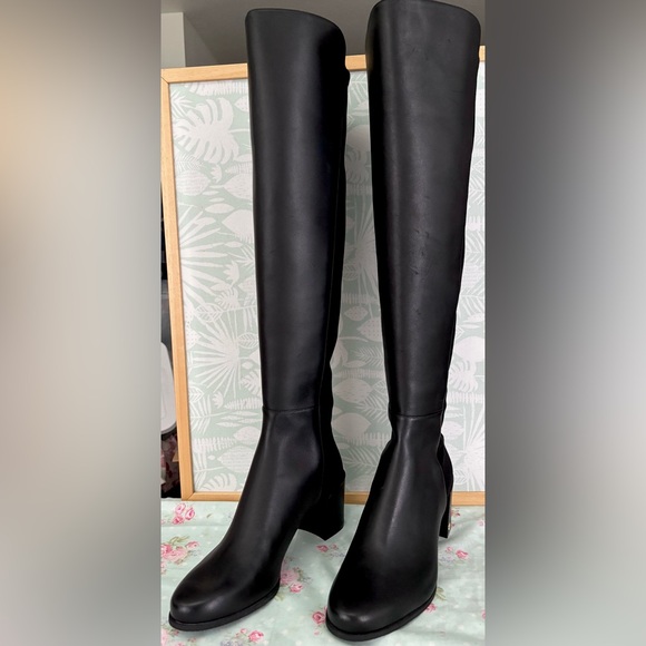 Stuart Weitzman Faux leather over the knee Heeled Boots in Black Size 12 NWOB - Picture 1 of 14
